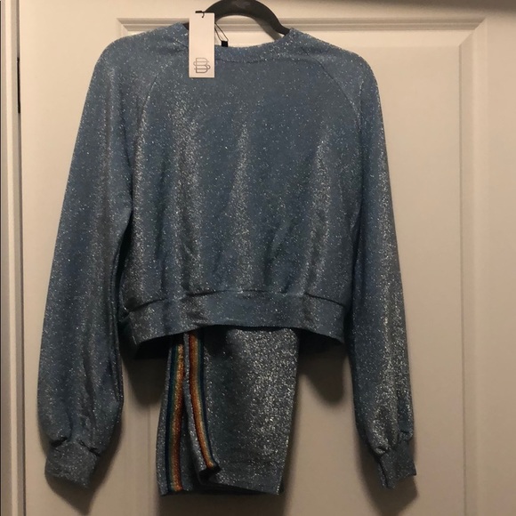 Sundar Bay Baby Blue Lurex Set with Band - Picture 2 of 5